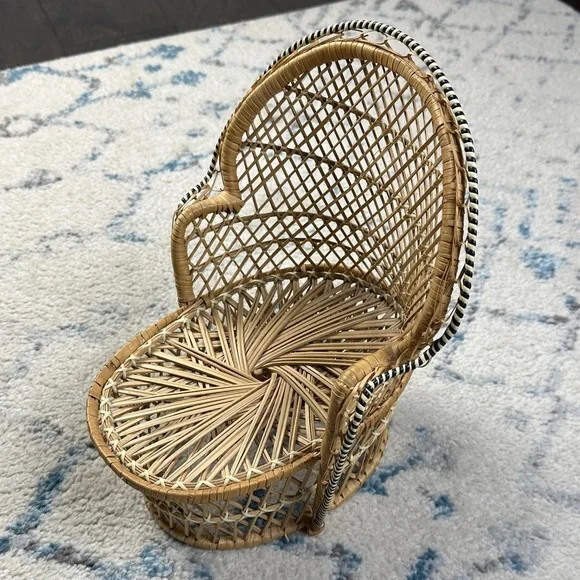 12” Vintage rattan wicker mini chair plant stand - Picture 1 of 5